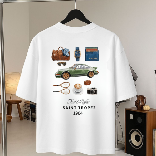IMG_9615 Fuel & Coffee Saint-Tropez 1984 Oversized T-Shirt – White