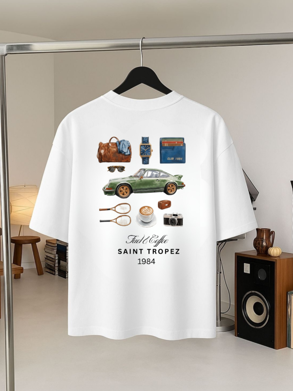 IMG_9615 Fuel & Coffee Saint-Tropez 1984 Oversized T-Shirt – White