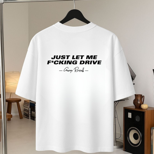 IMG_9618 Fuel & Coffee “Just Let Me Drive” Motorsport Oversized T-Shirt – White