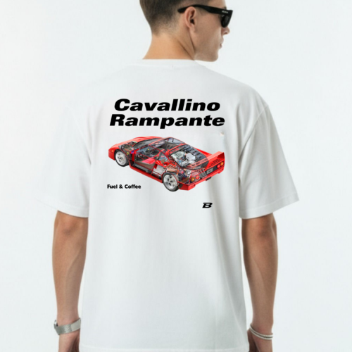 italian-cuisine-night-4 Fuel & Coffee Ferrari F40 Oversized Graphic T-Shirt- White